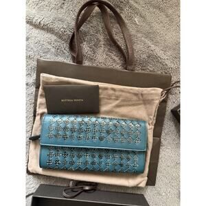 🌟 Bottega Veneta Intrecciato Python Inlay Wallet Blue NEW Full Set Italy RARE✨